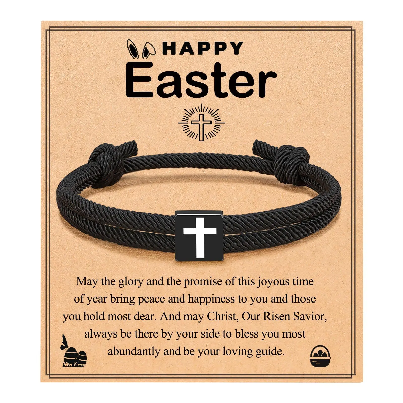 Black Milan rope bracelet+Easter card