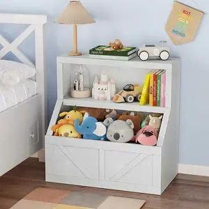 Children's Bookcase with Toy Storage and Wide Top Surface, Safety Anti Tip Feature, Water Resistant Toddler Shelf for Nursery, Playroom, Bedroom, Entryway