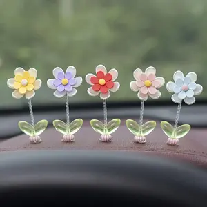 5pcs Daisy Flower Car Center Console Decoration Home Creative Cute Flower Decoration Car Interior Decoration