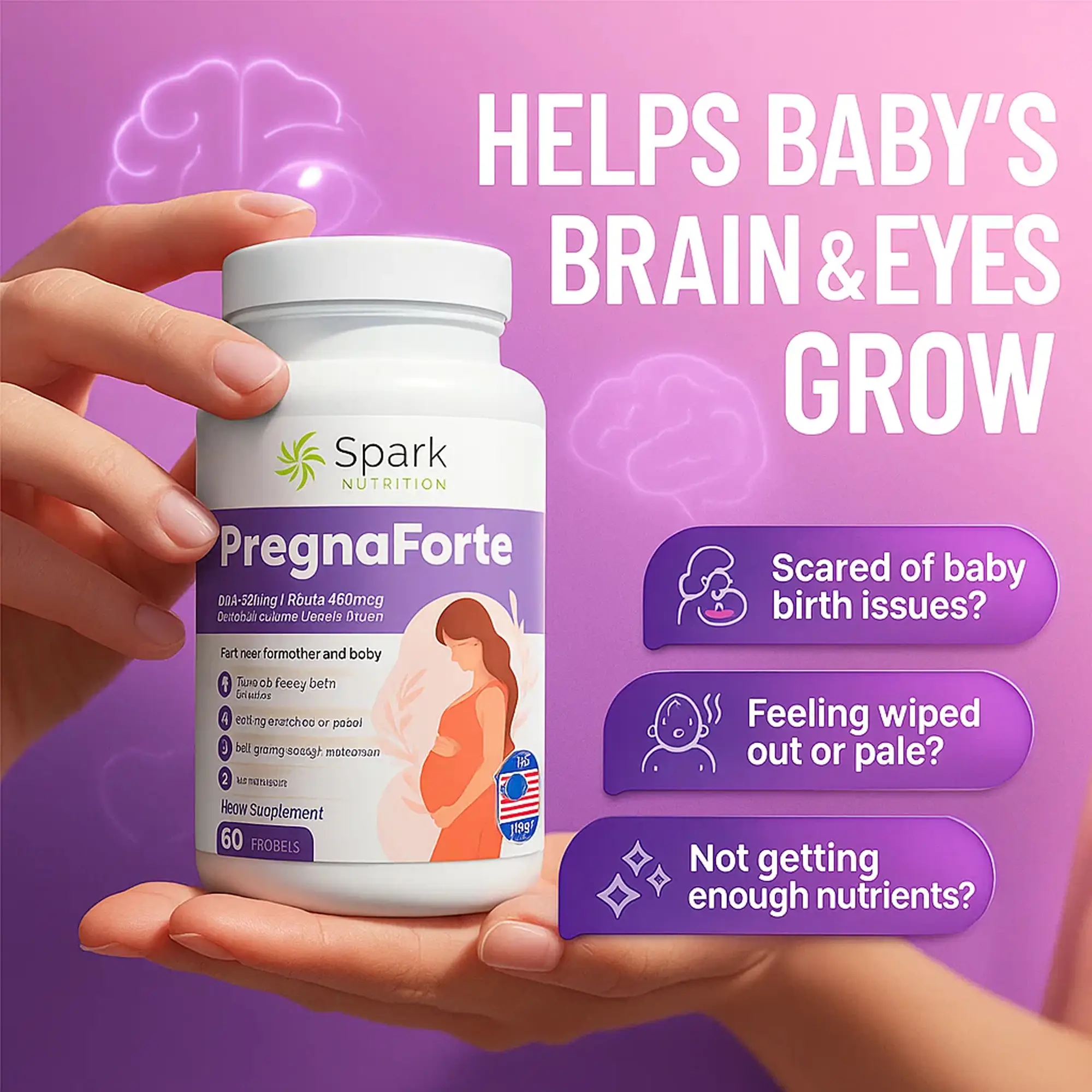 Spark Nutrition Pregnaforte Best Prenatal Vitamins - 1 a Day Multivitamin 2 Mont...