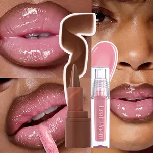 Glossy Lip Gloss & Lip liner Set - Waterproof Long-Lasting, Non-Stick Velvet Finish, Mixed Shades (Hydrating Matte Lip Liner and Gloss Combo) for Party, Party Festival Christmas Halloween Daily Makeup & Daily Wear