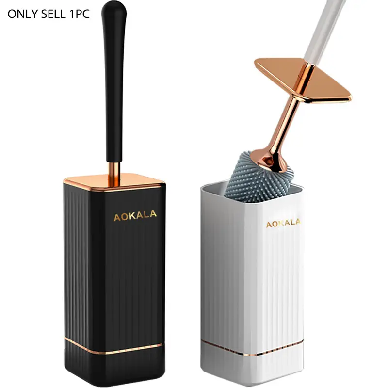 Aokala Toilet Brush and Holder, Silicone Toilet Bowl Brush Set with Long Handle, Modern Bathroom Design, Durable Deep Cleaning Tool, Bathroom Brush Cleaner, Bathroom Accessory, Bathroom Cleaning Tools