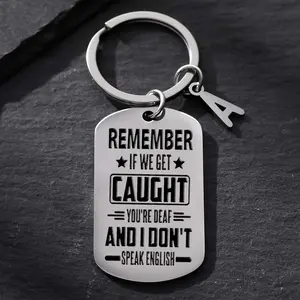 Stainless Steel Humorous Kitchy Keychain Charm - "Remember If We Get Caught" Dual-Language Compact Metal Keychains, Gender-Neutral Best Friend Gag Gift Idea