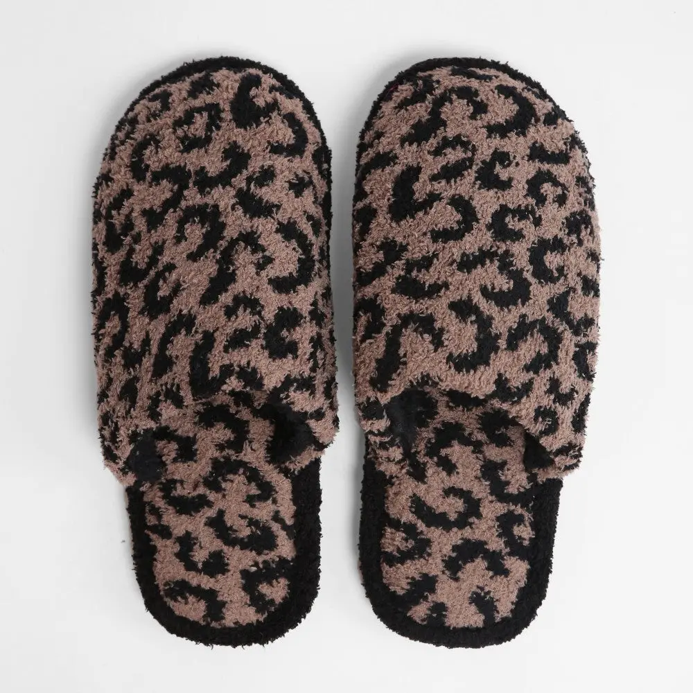 Comfy Luxe Animal Print Slide-on Slippers, Coffee
