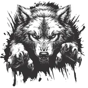 Peeking Wild Wolf with Paws Decals, 3D Popping Animal with Black and White, Claw Graphic Decal with Animation Style, Decals for Men Boys