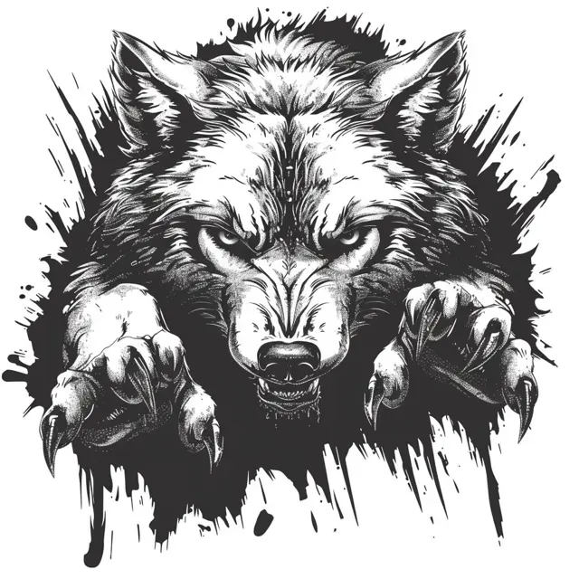 Peeking Wild Wolf with Paws Decals, 3D Popping Animal with Black and White, Claw Graphic Decal with Animation Style, Decals for Men Boys