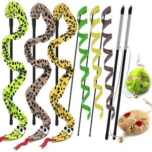 Interactive Cat Toy Wand with Catnip Mouse, Cat Teaser Wand Rainbow String for Bored Indoor Adult Cats and Kittens (8 Pack)