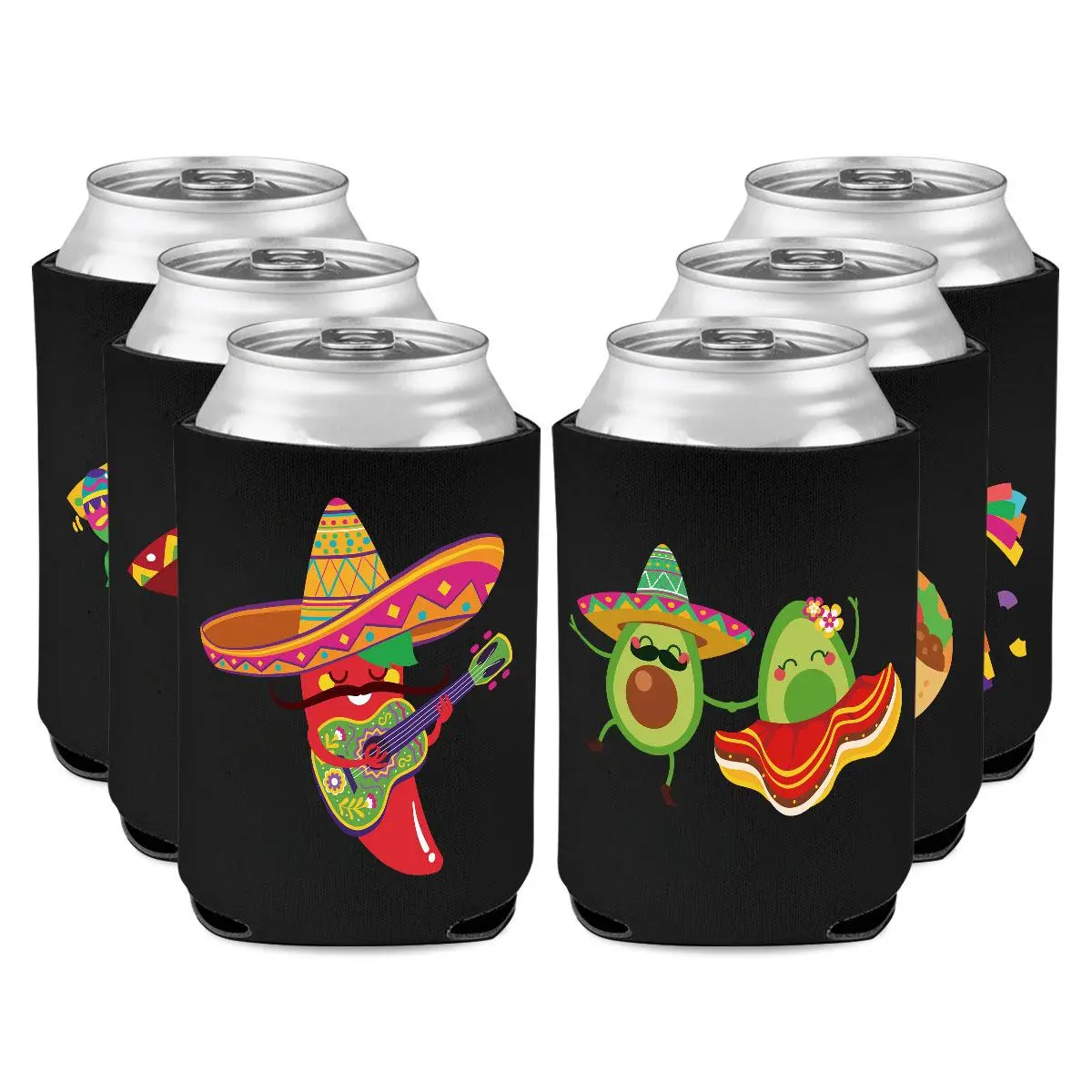 Mexican Themed Can Cooler, Colorful Mexican Themed Graphics Can Cooler, Insulated Drink Sleeves for Soda & Beer