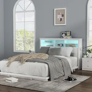 Bed Headboard with USB Lights Modern Style White with Lights