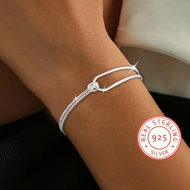 Women's S925 Pure Silver Minimalist Geometric Patchwork Bracelet - Anti-Allergenic, Exquisite, Versatile Jewelry Accessory - Ideal for Daily Wear, Gift-Giving