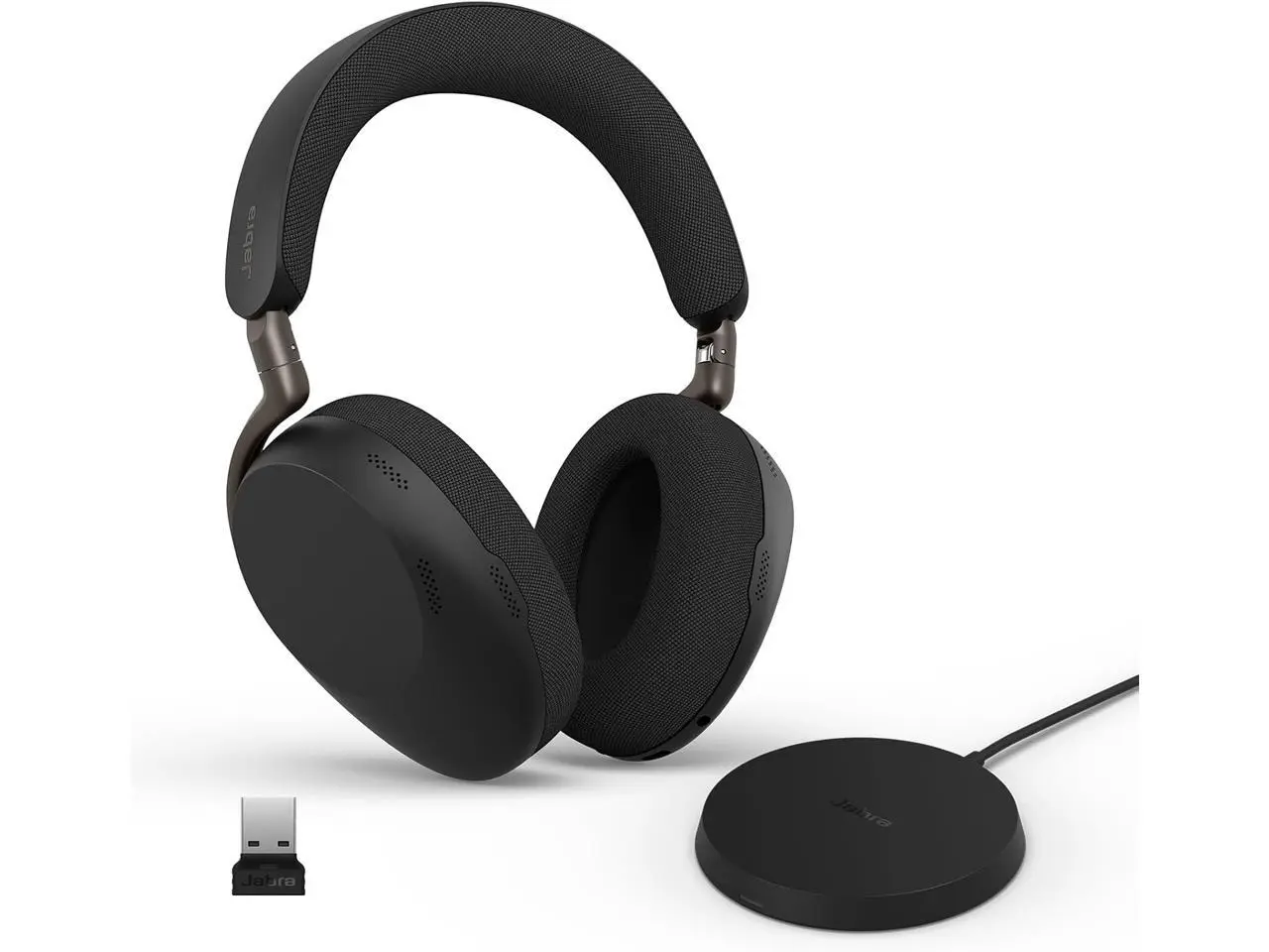 Jabra Evolve3 85 Over-Ear Wireless Bluetooth Headset with Mic and Wireless Charging Stand for Work, USB-A, AI Voice Call Technology, Adaptive ANC, 25-Hour Battery, Works with Meeting Apps, Black
