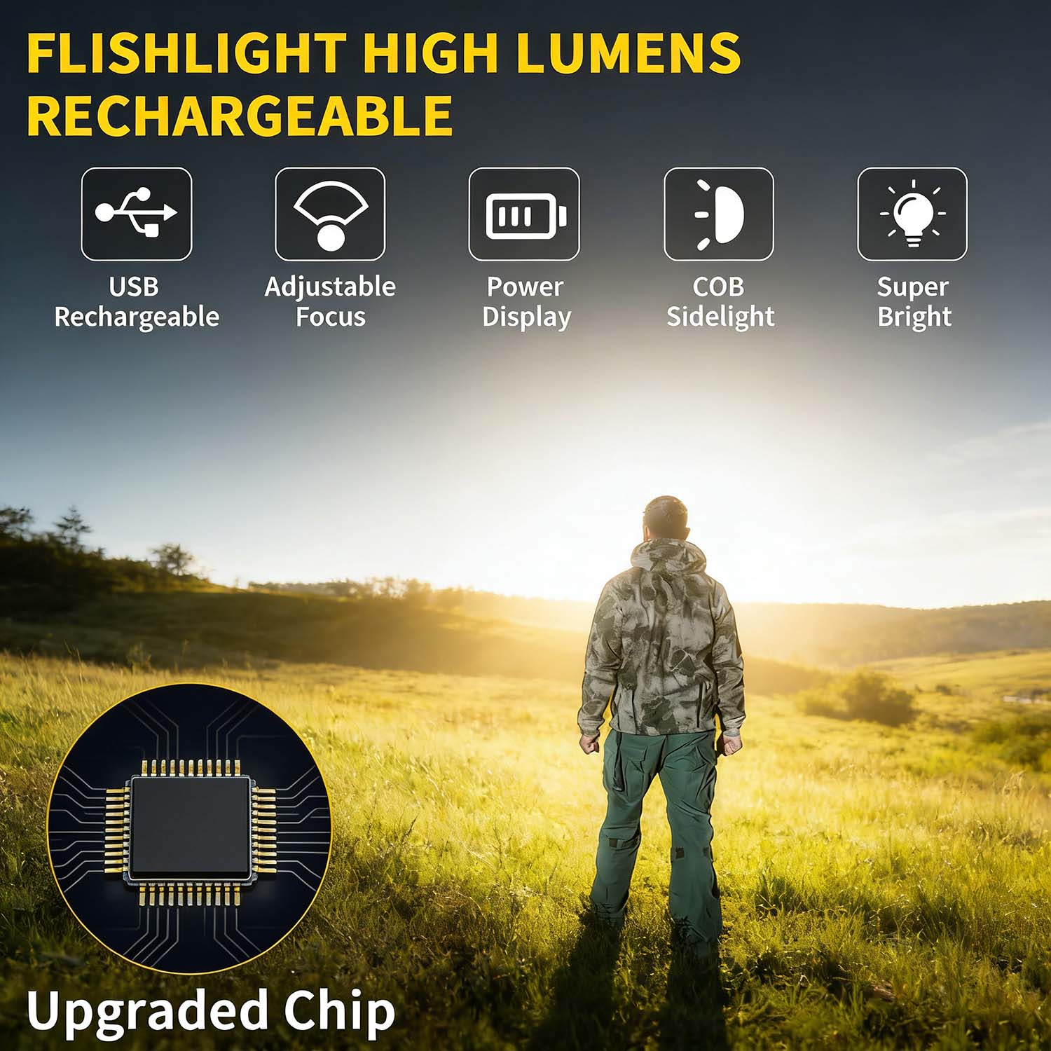 Rechargeable LED Flashlights High Lumens, 7 Modes Super Bright Tactical Flashlight, Adjustable Zoomable Powerful Torch, Emergency Gear for Home, Hunting, Camping, Hiking