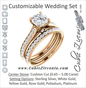 CZ Wedding Set, featuring The Tabitha engagement ring (Customizable Cushion Center with Round Channel)