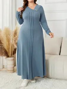 Elegant V-Neck Knit Long Sleeve Dress, Loose-Fitting Long Dress, Comfortable and Versatile, Slimming Effect, Perfect for Daily and Casual Wear, Womenswear