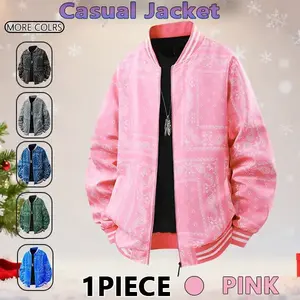 Men’s casual varsity jacket with cashew flower design, vintage lightweight bomber jacket with baseball collar, classic fabric, stylish men’s fashion, men’s jackets, streetwear, men’s clothing