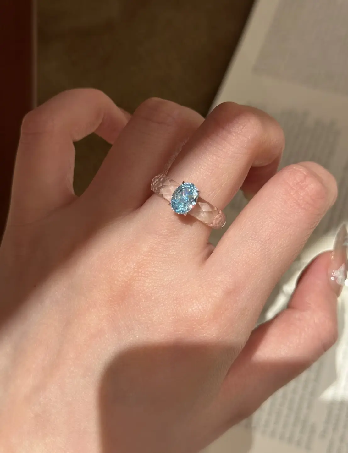 Ice Blue Oval CZ Synthetic Crystal Band  Stunning Handmade Jewelry