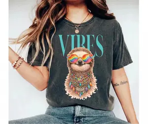 Comfort Colors® Retro Hippie Sloth Vibes | Colorful Watercolor Boho Design