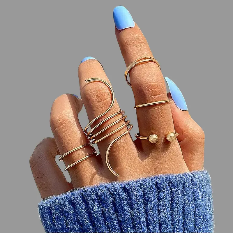 Trendy Rings Set Adjustable Ins Cool Style Simple Retro Trendy Wave Open Ring Set for ...