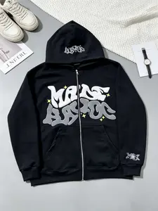 Y2K Retro Star And Letter Printed Full zipper Hoodies，Spring Autumn Harajuku Women And Men Fashion Hip Hop Long Sleeve Hooded ，Avant-Garde - Street Casual Spring/Fall Loose Zipper Pocket Patched，Autumn and Winter Gothic Coat preppy style