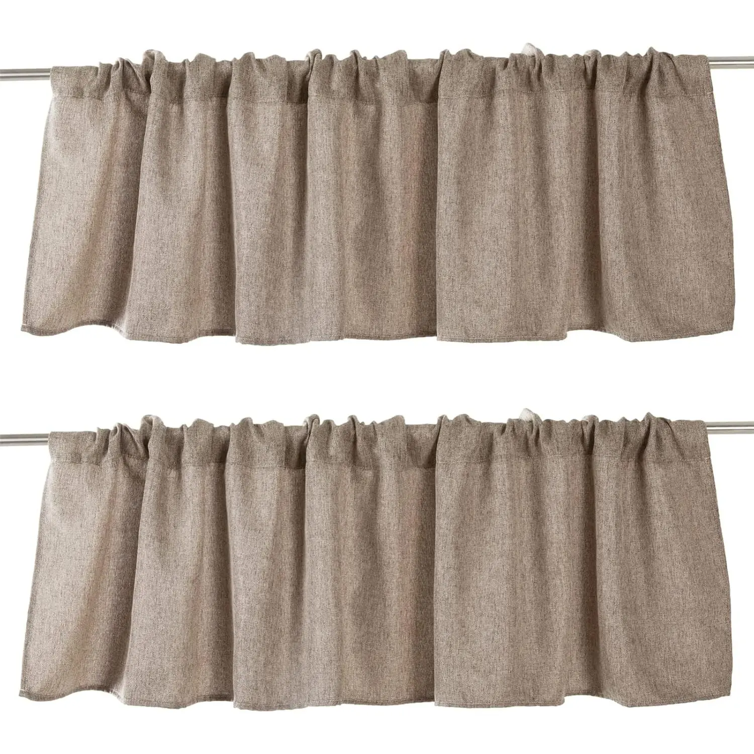 2-Pack Brown Burlap Rod Pocket Window Curtain Valances - Durable Flat Weave Farmhouse Vibe Home Decoration Curtain, 16"x56" Window Decor for Kitchen, Living Room