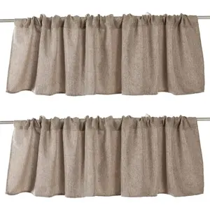 2 Pack Burlap Window Curtain Valances Farmhouse Style Window Treatment Decor Curtains Rod Pocket Valances for Kitchen/Living Room 16" x 56" (Brown)