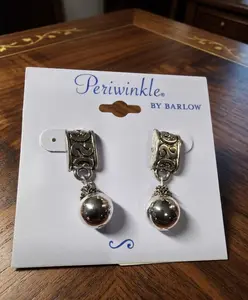 Periwinkle by Barlow Antiqued Silver Filigree Drop Earrings, Elegant Vintage-Inspired Dangle with Beaded Orb Accents