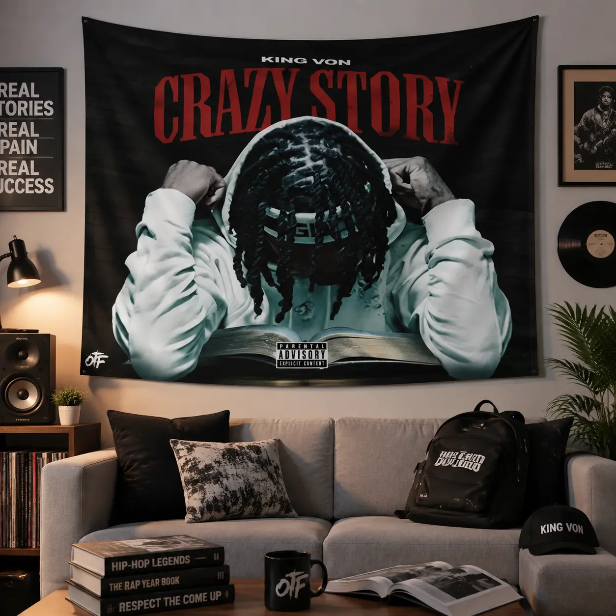 King Von Crazy Story Tapestry - Stylish Lightweight Polyester Peach Light Beige Fabric, Anti-Wrinkle Durable Portable Wall Hanging , Decor
