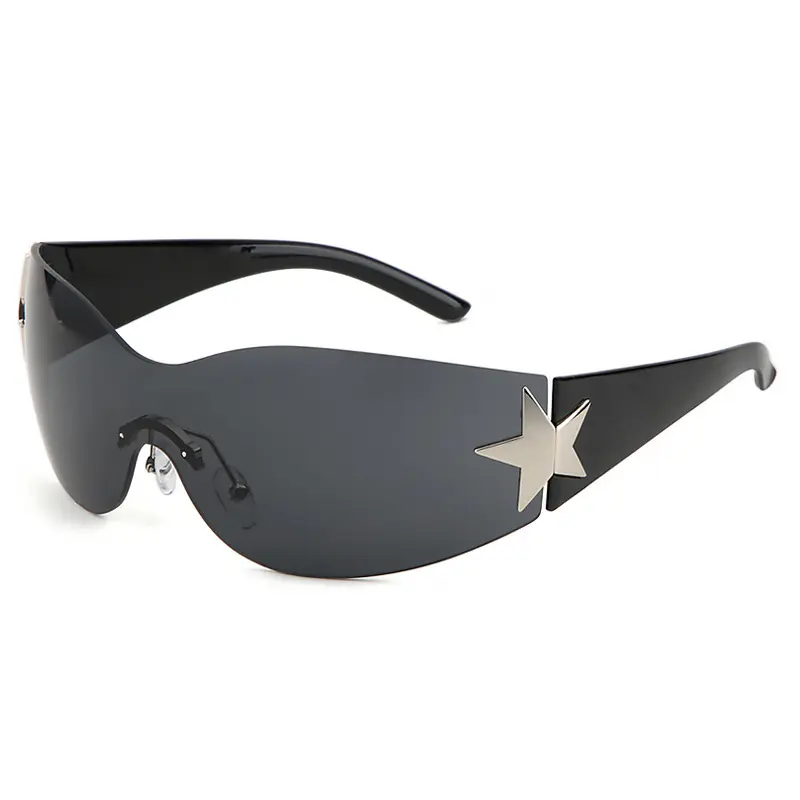 Rimless Y2K Sunglasses for Women Men Wrap Around Fashion Sunglasses Oversized Frameless Trendy Sun Glasses