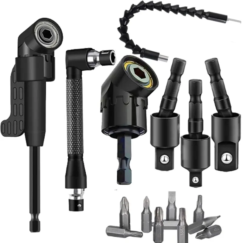 17-Piece Flexible Drill Bit Set, Includes 3 Rotating Sockets, 2 Right Angle Drills, 10 Screwdriver Bits, 1 Curved Extension Tool, Comprehensive Set, Confined Spaces, Drill Bits Sets, Drill Bit Extensions