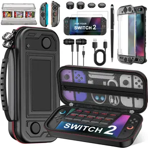 ESYWEN Switch 2 Case for Nintendo Switch 2 (2025)/Switch/OLED, 8-in-1 Bundle Kit for SWitch 2, 3 Transparent Protective Cover+2 Screen Protectors+4 Thumb Caps+Wired Earbuds+Stylus+Card Holder+USB Cable