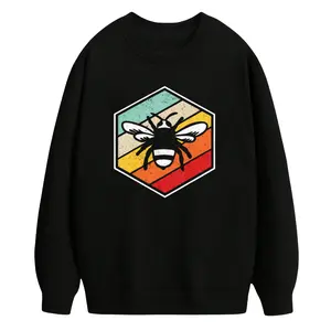 Unisex Honey Bee Graphic Long Sleeve Sweatshirt – Casual Round Neck with Bee & Honeycomb Design, All-Season Comfort, S-XXXL for Outdoor & Everyday Wear