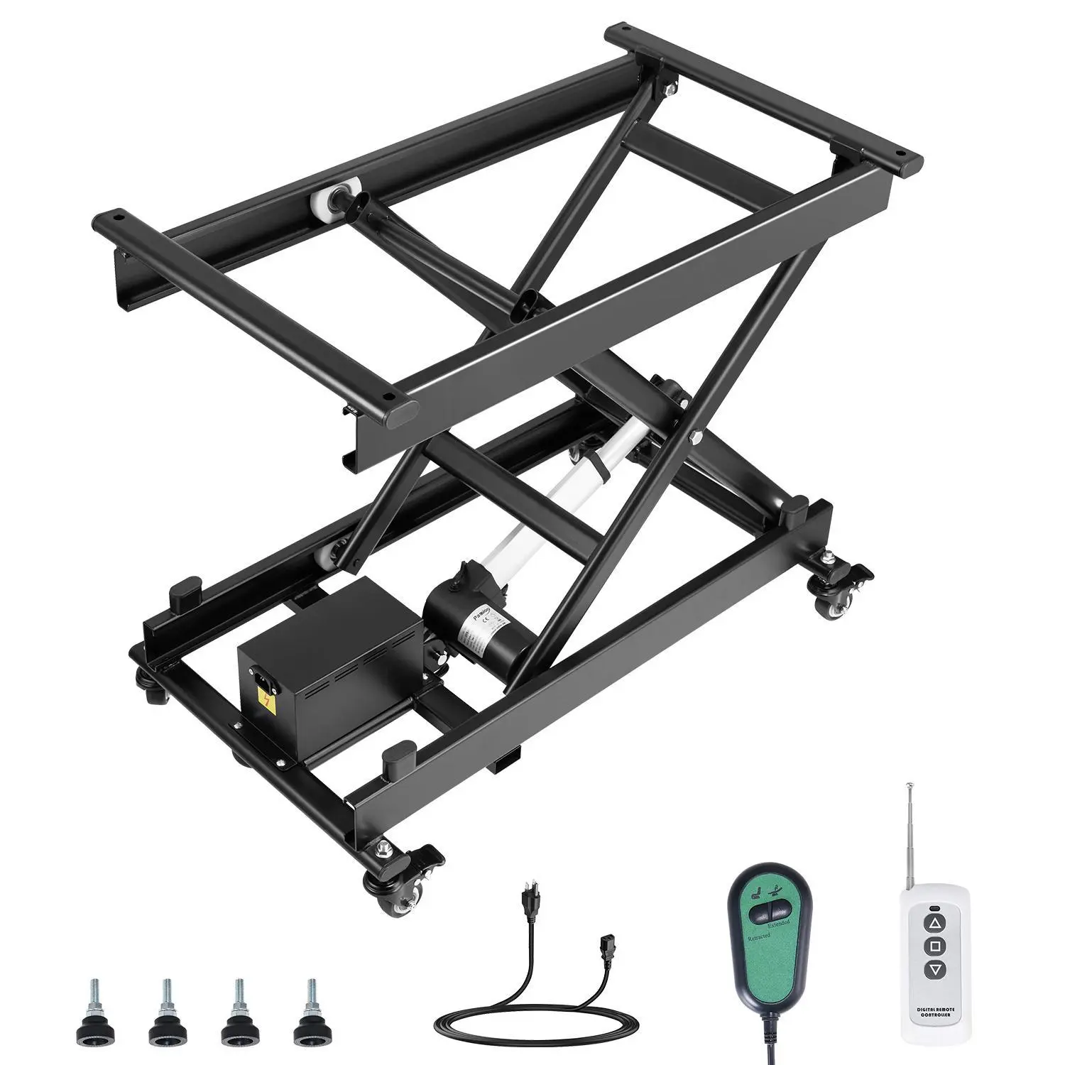 VEVOR 28-in Single Scissor Electric Lift Table Adjustable Kit, 330 lbs Carbon Steel Platform, 4-Casters, Wired Controller, Wireless Remote Compatible, Stable 6000N Thrust, 6000N Steady Lift, Work Tools, Mechanic Tools