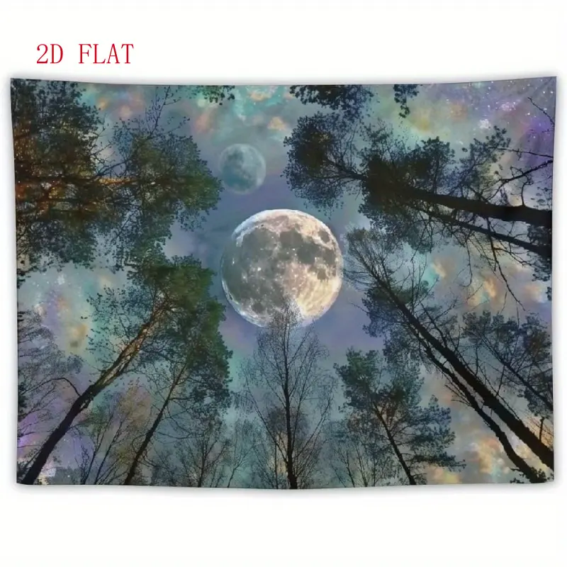 Psychedelic Moon Forest Ceiling Tapestry, suitable for bedroom aesthetics, cool psychedelic tree starry night sky galaxy sky tapestry wall hanging, tapestry for college dormitory home decoration 60x50inch - suitable for bedroom, living room decoration, do