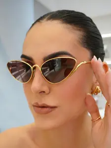 Fashion New Cat Eye Sunglasses, Unique Versatile Metal Irregular Frame, Women's Trendy Glasses, Irregular Shaped Sunglasses, Uv400 Protection, All Seasons