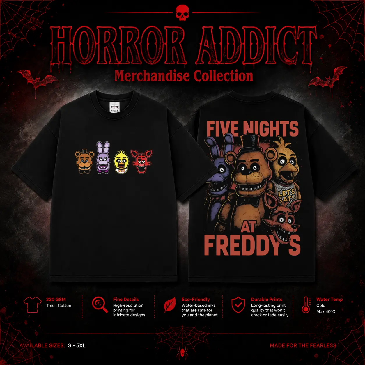 HORROR ADDICT Five Nights at Freddy's Freddy Gang Gildan Unisex T-Shirt, Sweatshirt & Hoodie, Premium Cotton Horror Movie Shirt, Freddy Fazbear Costume, Halloween Costume, Freddy Gang Outfit, Halloween Horror Movie Shirt, Horror Fan Gift