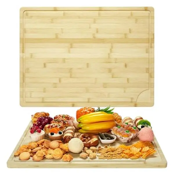 Extra Large Bamboo Cutting Board 24"x18", XL Chopping Board for Kitchen with Juice Groove & Handles, Butcher Block Serving Tray for Meat, Cheese, Veggies