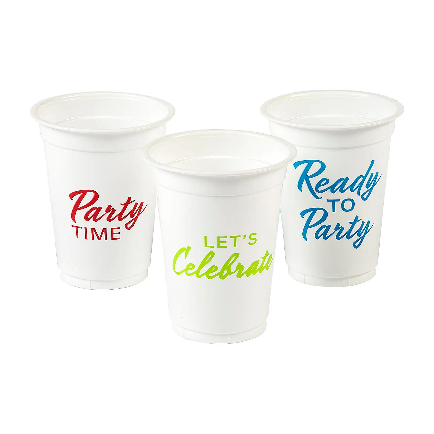 Disposable Plastic Cups - 16oz, 4.5in, 50 Pcs Bulk with Fun Festive Celebratory Sayings, Multicolor for Wedding, Bar, Birthday & Daily Use