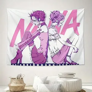Tapestry  NANA Wall Tapestry - Vibrant Pink & Purple Character Art, Soft Peach Light Beige Polyester Fabric, Horizontal For Living Room, Bedroom, Camping Decor - Lightweight & Machine Washable, Bedroom Accent Piece Multicolor