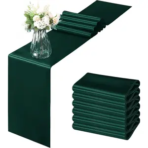6 Pack Satin Runners 12 x 72 Inch Bright Silky Smooth Satin Table Runners for Birthday Wedding Party Banquets, Forest Green