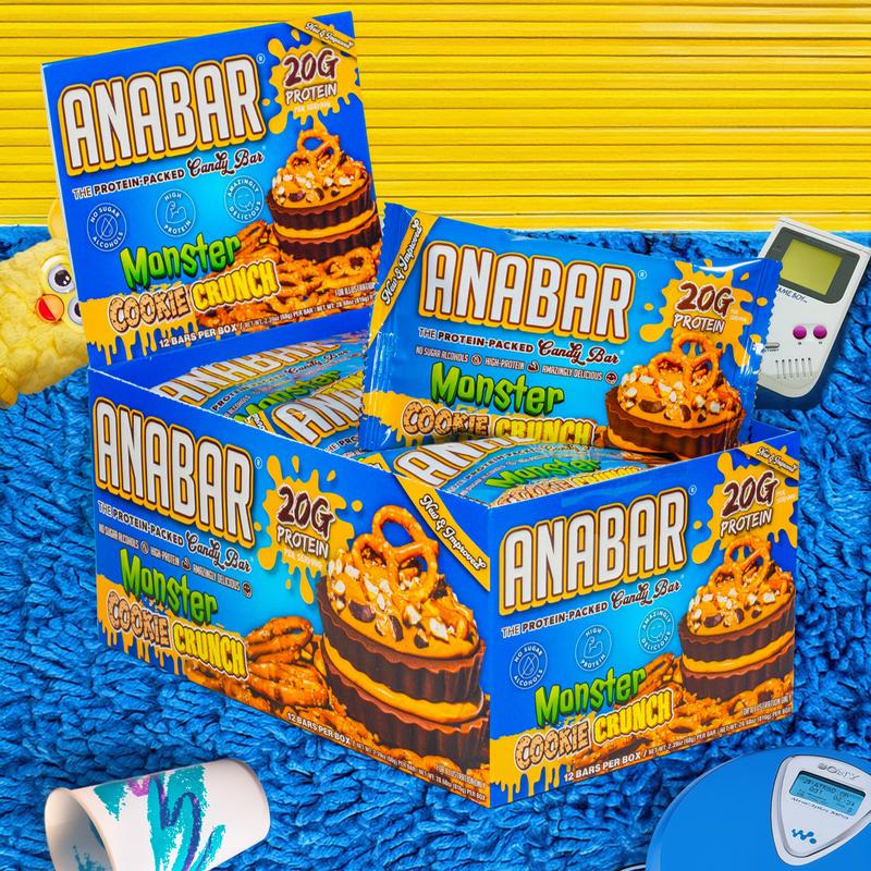 Anabar Monster Cookie Crunch - 12 Pack - Best Tasting Protein Bar with 20g Protein & No Sugar Alcohols - Chocolate Snack with Peanut Butter Candy Pieces