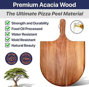 16" Pizza Making Kit (Set of 4) - Cordierite Pizza Stone with SS Rack, Acacia Wood Pizza Peel, Stainless Steel Pizza Cutter Rocker w Protective Cover, Oven Metal Brush w Scraper