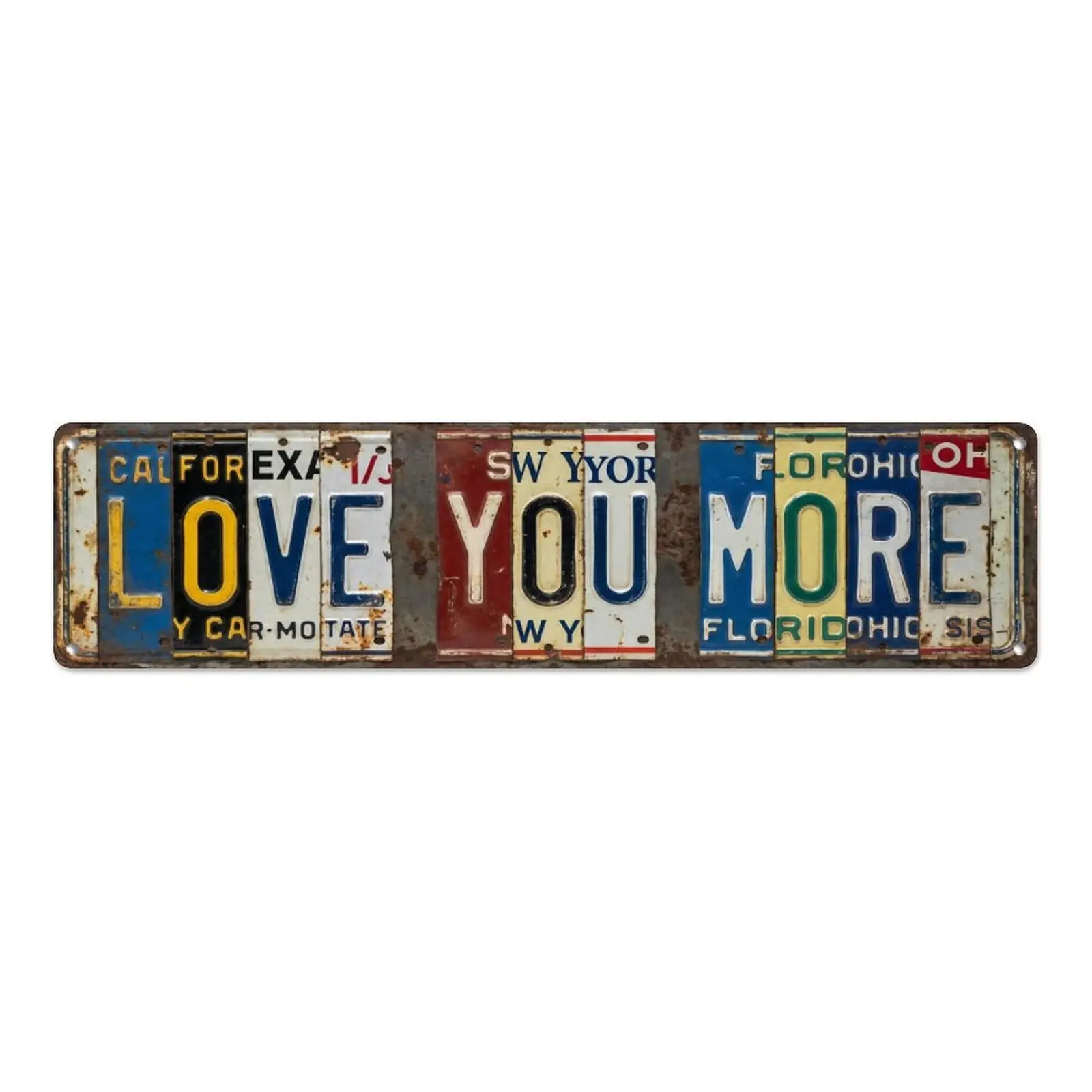 Vintage "Love You More" Letter Rectangular Metal Tin Wall Plaque Sign, 16x4 In, Basic Indoor Room Decor Accent for Home & Home Bar (No Excessive Ornamentation), Indoors