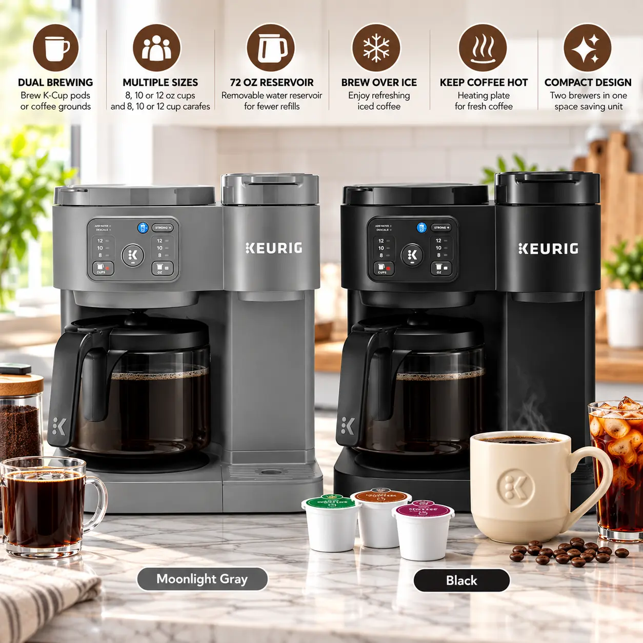 Keurig K Duo Essentials Hot and Iced Single Serve K Cup Coffee Maker with 12 Cup Carafe 2 Colors