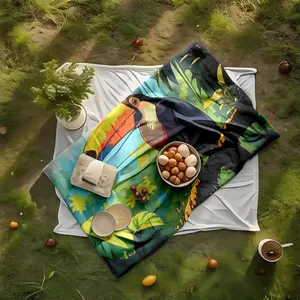 1 piece Toucan inhabits the natural environment of tropical rainforests. themed flannel blanket - Oversized comfortable flannel sofa blanket, suitable for beds and sofas, all-season use, modern design, digitally printed pattern, 100% polyester