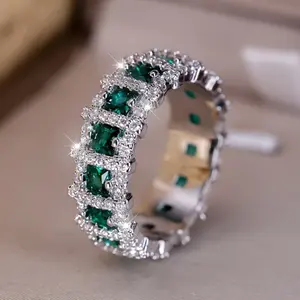 Vintage Copper Eternity Band Ring - Studded with Genuine Green Zirconia Stones, No Plating, Hypoallergenic, Comfortable, Ideal for Wedding, Engagement, Banquet Events, Fashion Statement Jewelry, and Everyday Wear