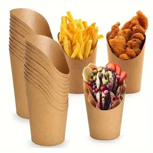 14Oz Kraft Paper French Fry Cups Disposable Snack Holders For Fries Charcuterie Popcorn Perfect For Parties Food Trucks
