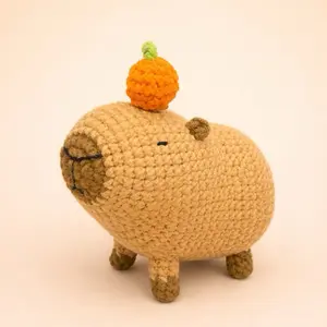 Handmade Crochet Capybara with Orange Magnetic Top for decor | trinkets