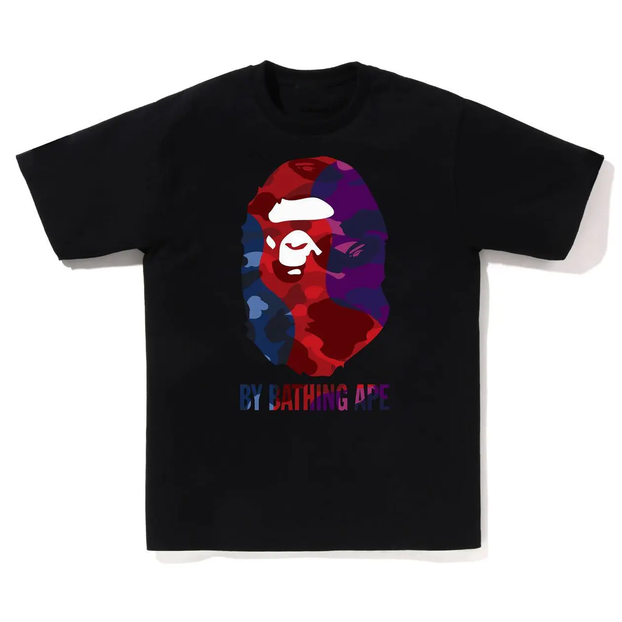 V21 - JAPANESE STREETWEAR Tee Short Sleeve Crew Neck Graphic T-Shirt with Red Blue Purple Camo Ape Head Design