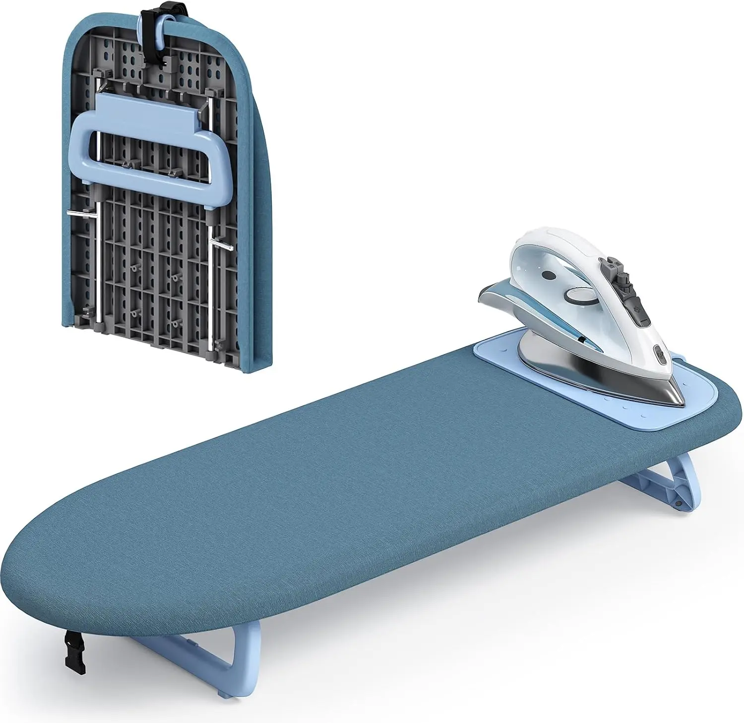 Tabletop Ironing Board, Small Ironing Board with Iron Mat, Foldable Mini Iron Board, Easy Storage for Travel & Dorm, 12x32 Blue