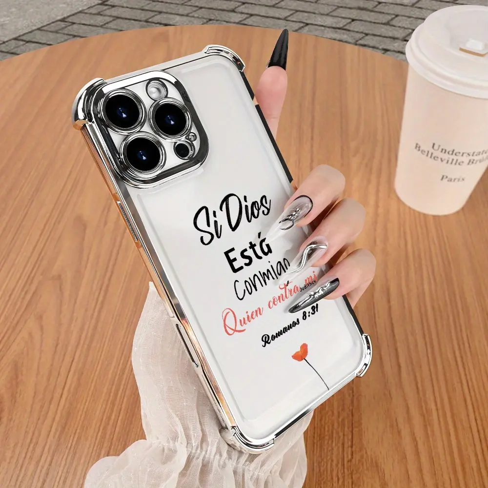 Electroplated Four Corner Anti-Fall Phone Case for iPhone 17 Air 16 Pro Max 15 Plus 14 13 12 11 E   Trendy Minimalist Creative Letters Pattern Shockproof Transparent Protective Cover Smartphone Casing Cellphone Protection